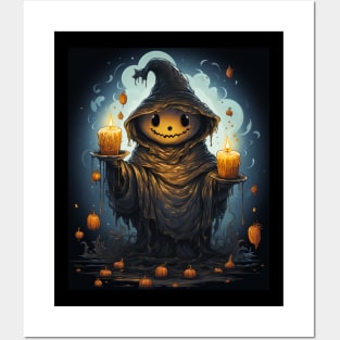 Cute Ghost Holding Candle Funny Halloween Gothic Vintage Posters and Art